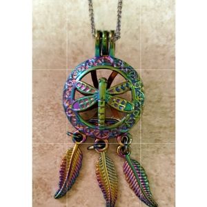 New dragonfly feathers dream catcher necklace